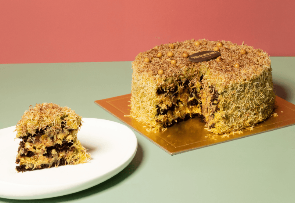Pistachio Kunafa Chocolate Cake
